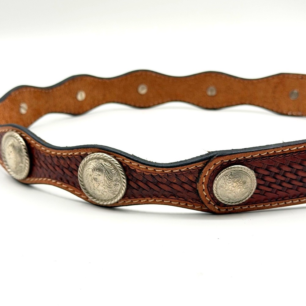 Myra Rustic Woods Hand-Tooled Leather Belt Brown Scalloped Concho S-4811 XL NEW